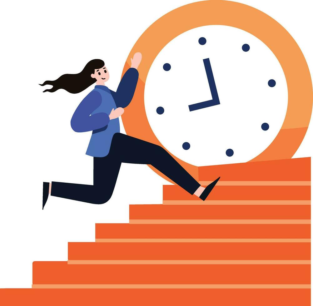 businesswoman running up stair in flat style isolated on background vector