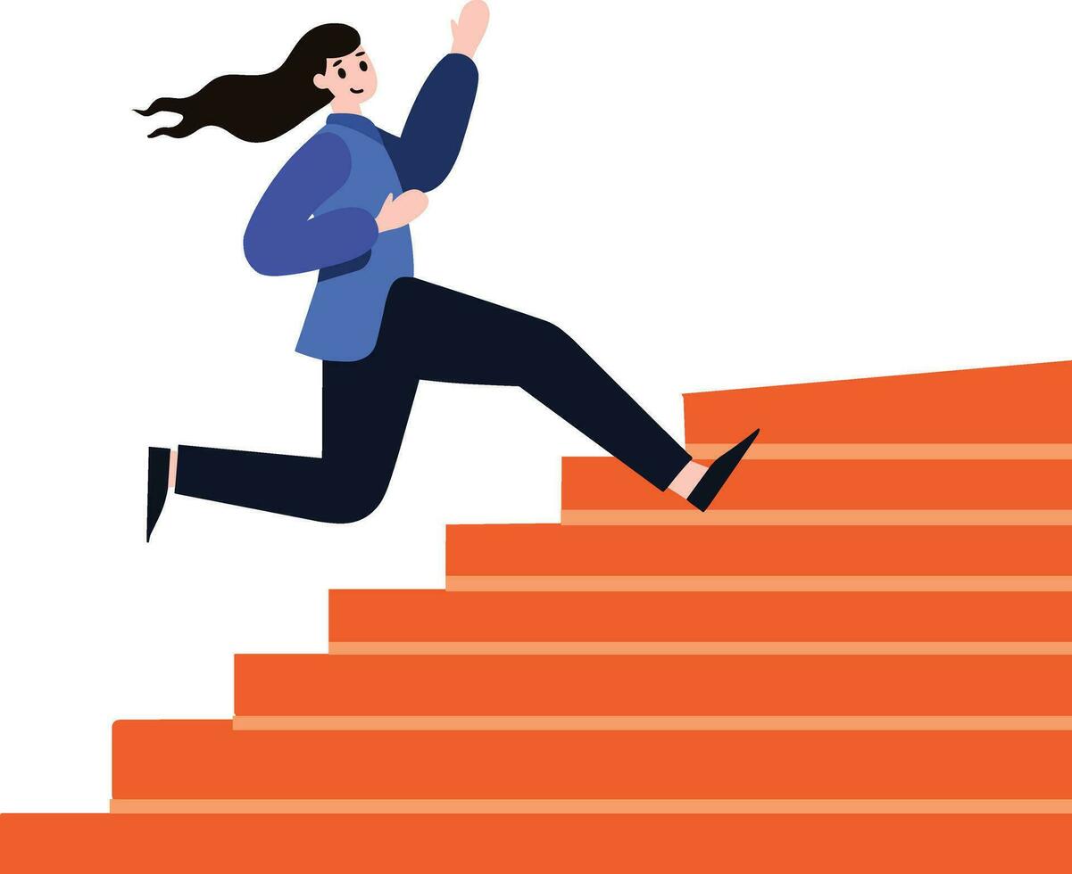 businesswoman running up stair in flat style isolated on background vector