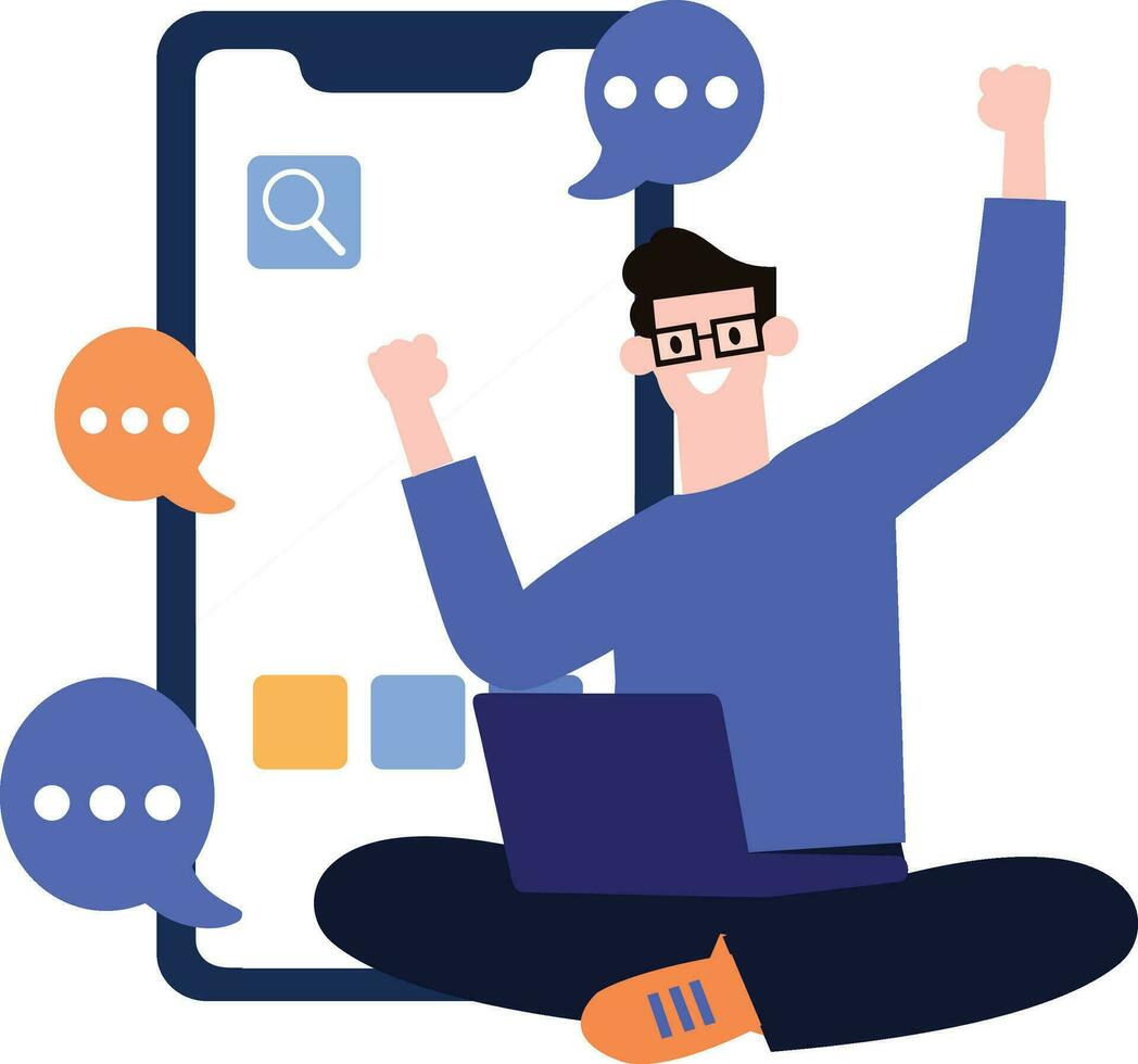 a man using social media  in flat style isolated on background vector