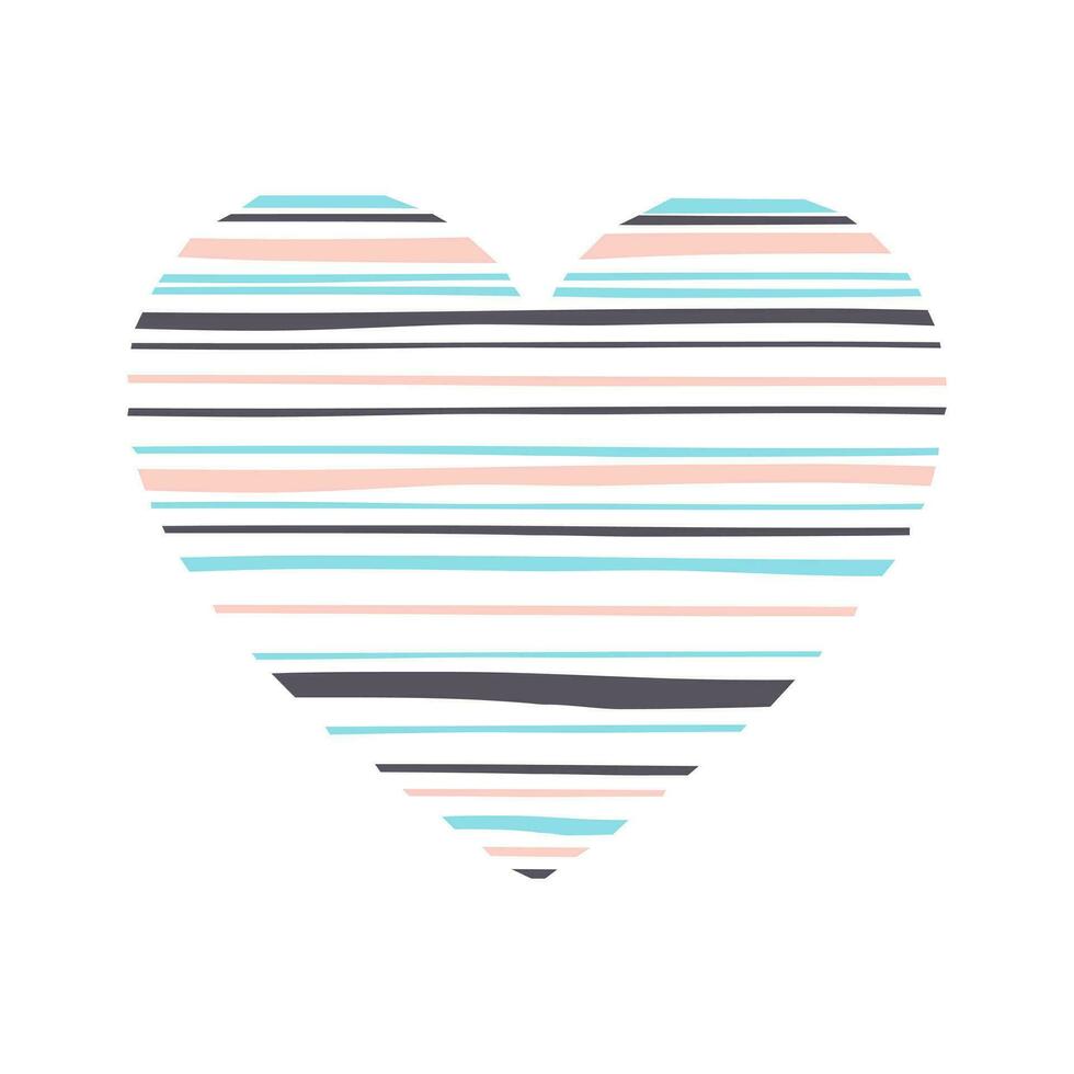 Vector composition in the shape of a heart made of pink, gray and blue lines. Valentine's Day.