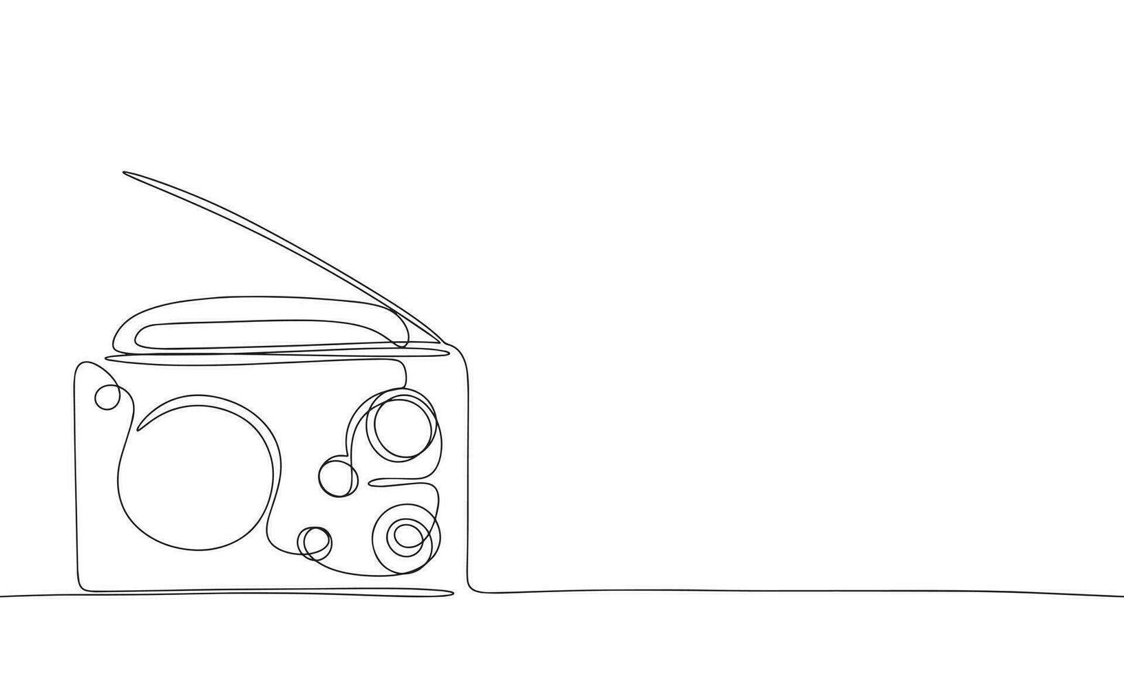 Radio one line continuous line. Line art retro radio outline, silhouette. Hand drawn vector art.