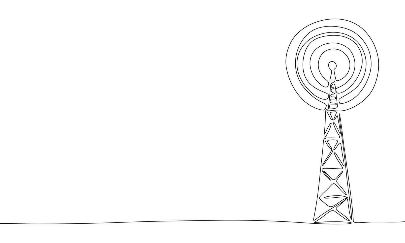 Radio signal one line continuous line. Line art radio antena outline, silhouette. Hand drawn vector art.