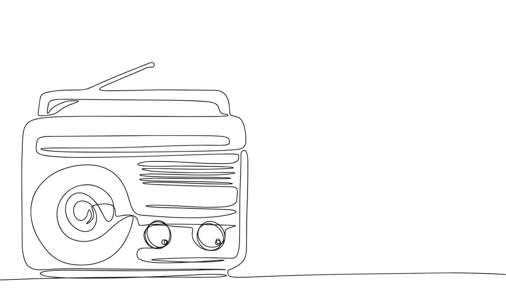 Radio one line continuous line. Line art retro radio outline, silhouette. Hand drawn vector art.