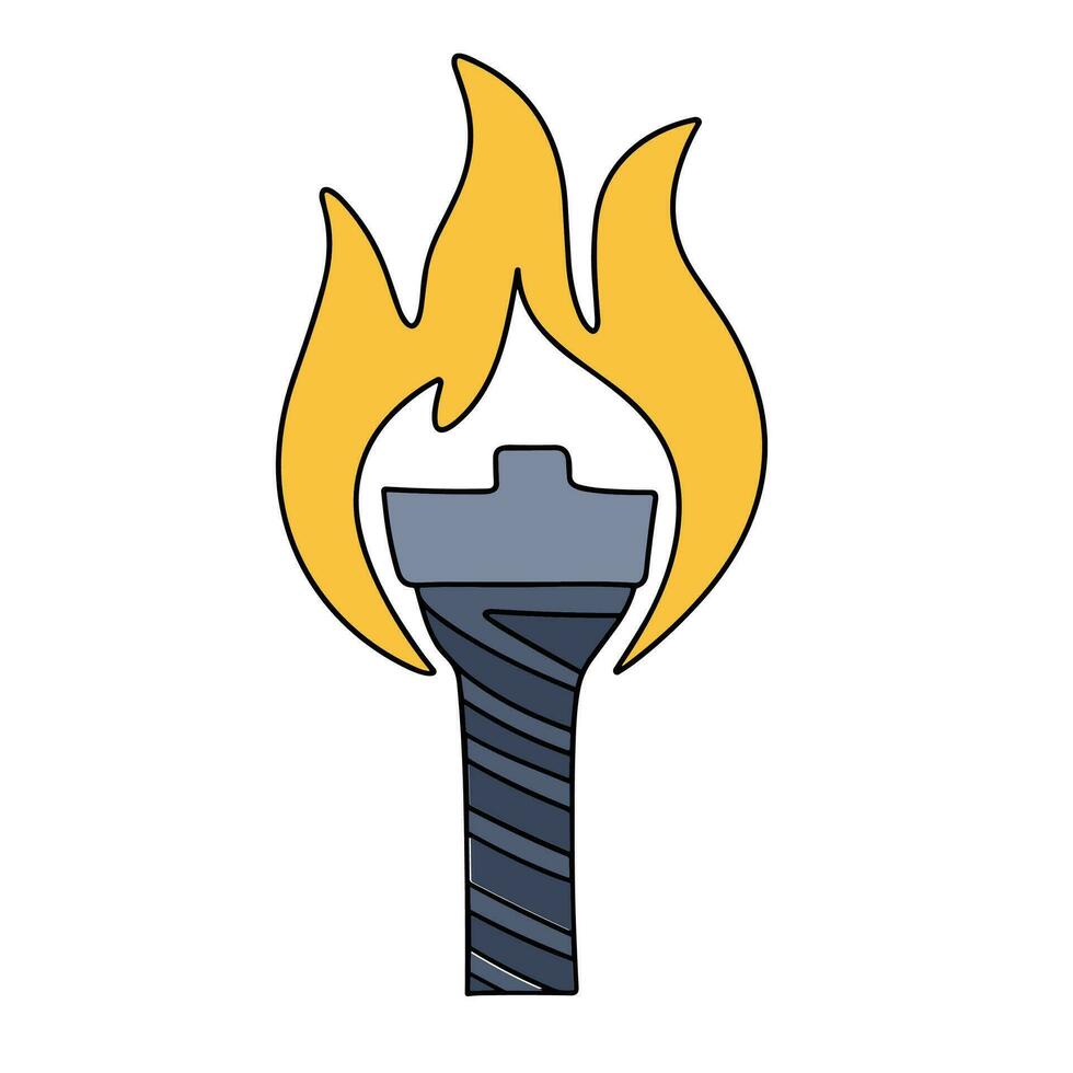 Torch colored outline. Doodle torch with color. Hand drawn vector art