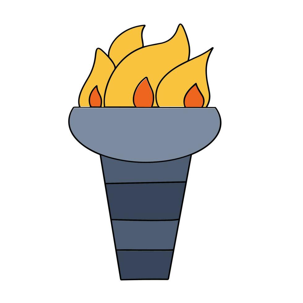 Torch colored outline. Doodle torch with color. Hand drawn vector art