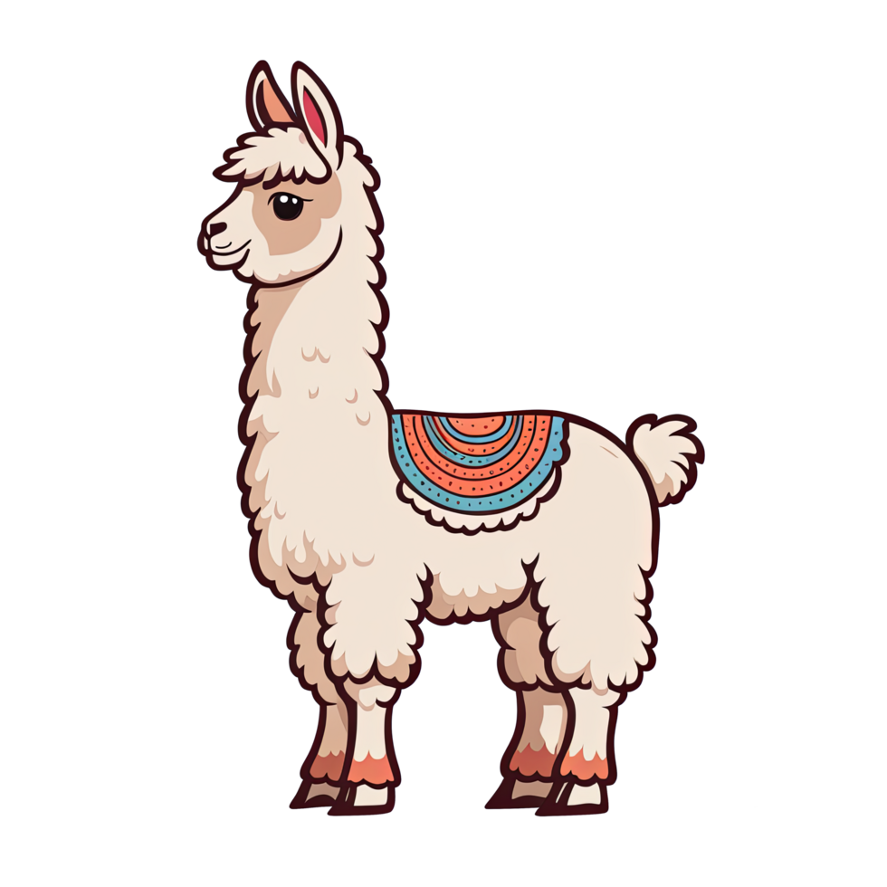 AI generated Cute alpaca cartoon illustration for kids on transparent background png