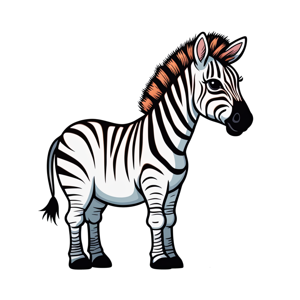 AI generated Cute zebra cartoon illustration for kids on transparent background png