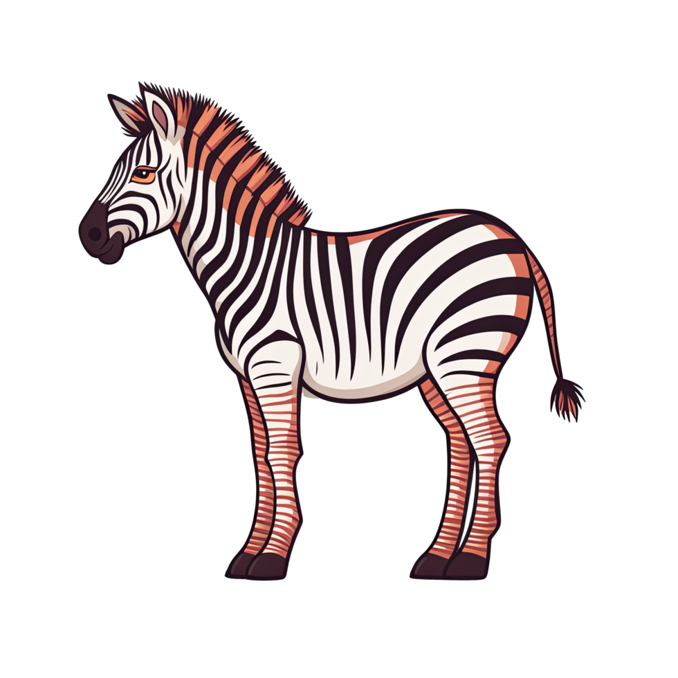 AI generated Cute zebra cartoon illustration for kids on transparent background png