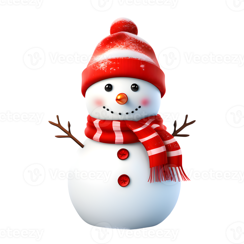 AI generated Snowman Christmas with Red Scarf and Hat Isolated on Transparent Background png