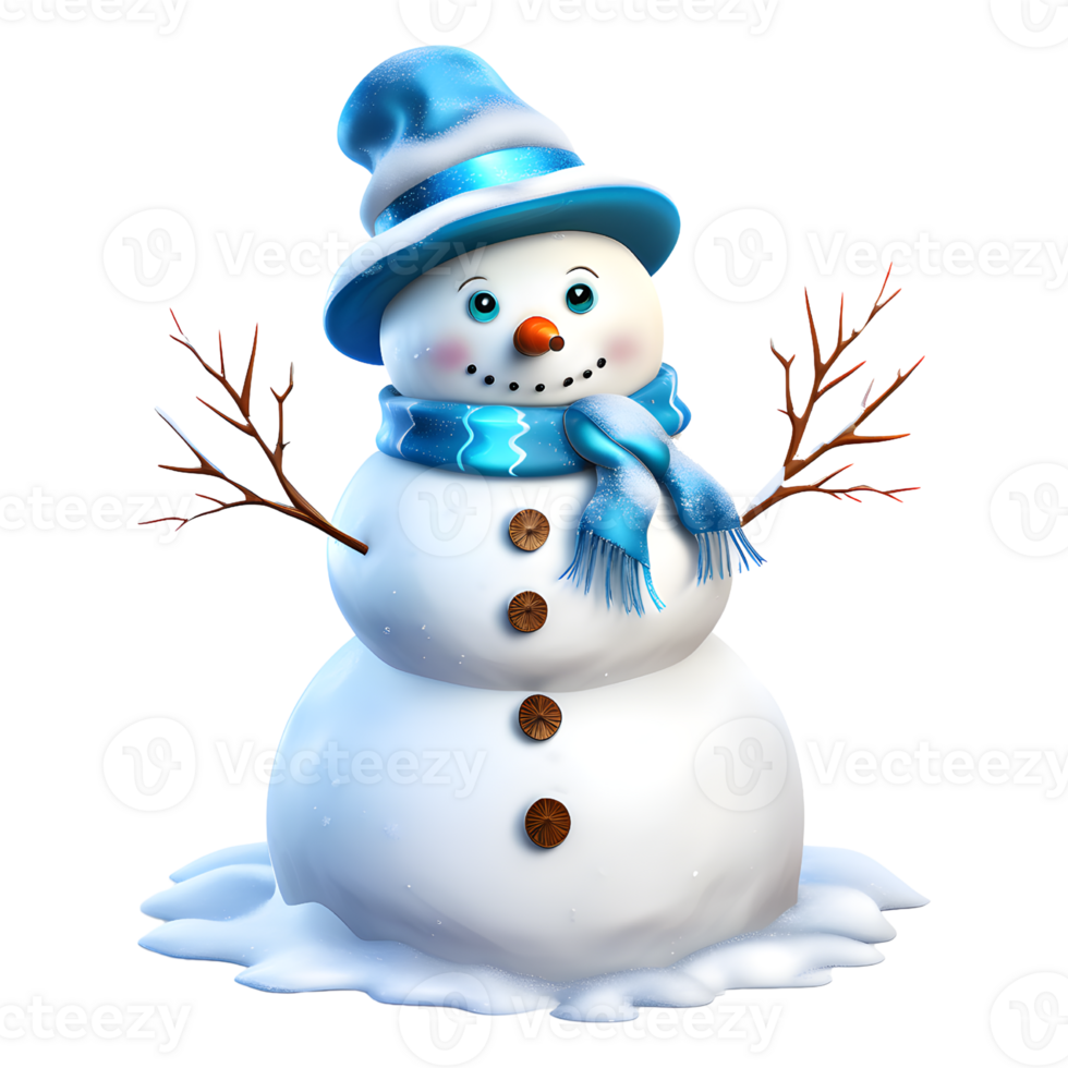 AI generated Snowman Christmas with Blue Scarf and Hat Isolated on Transparent Background png