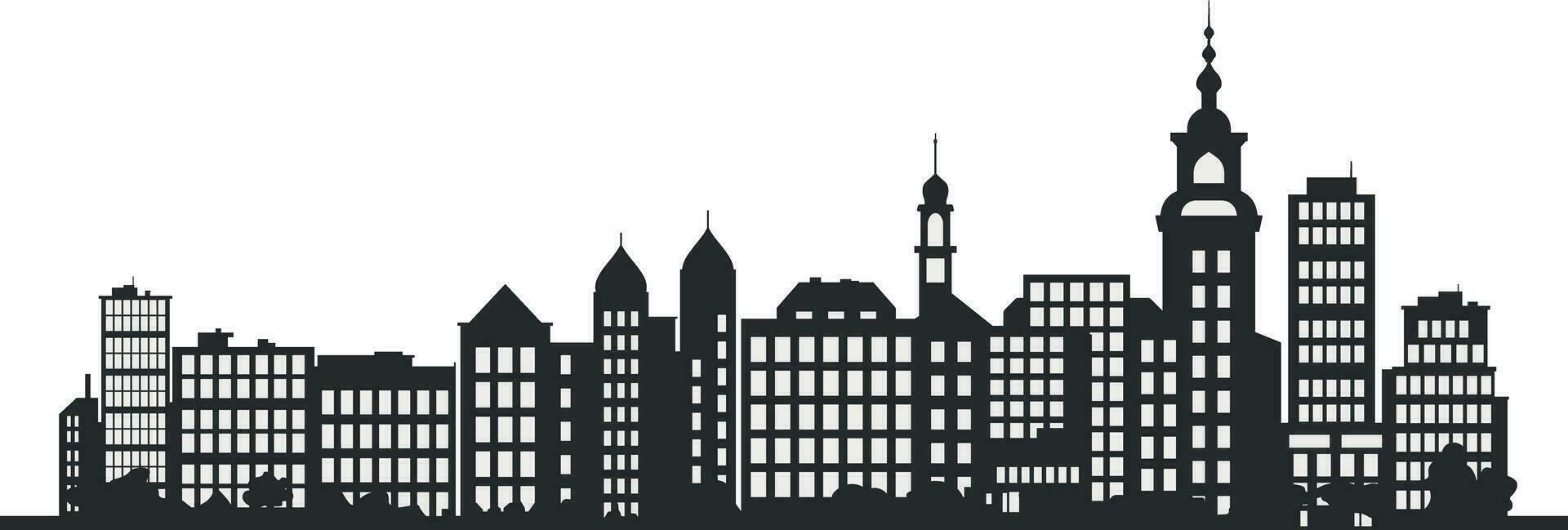 black and white city silhouette without background vector