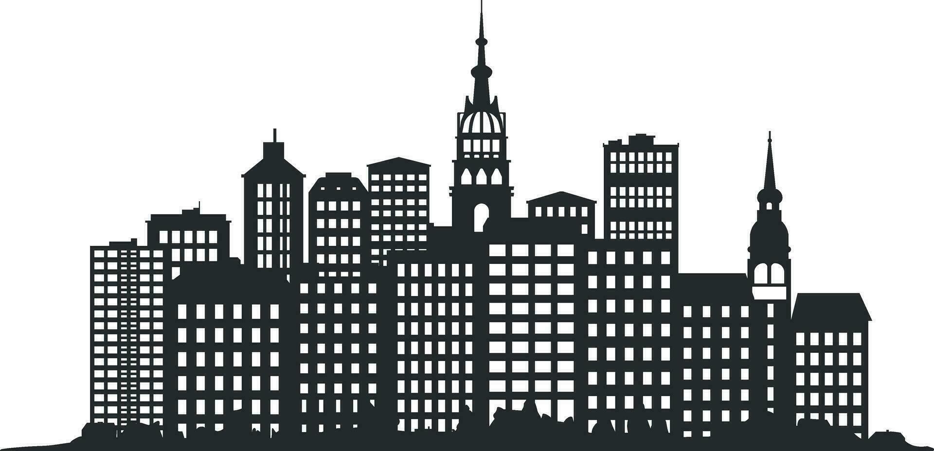 black and white city silhouette without background vector
