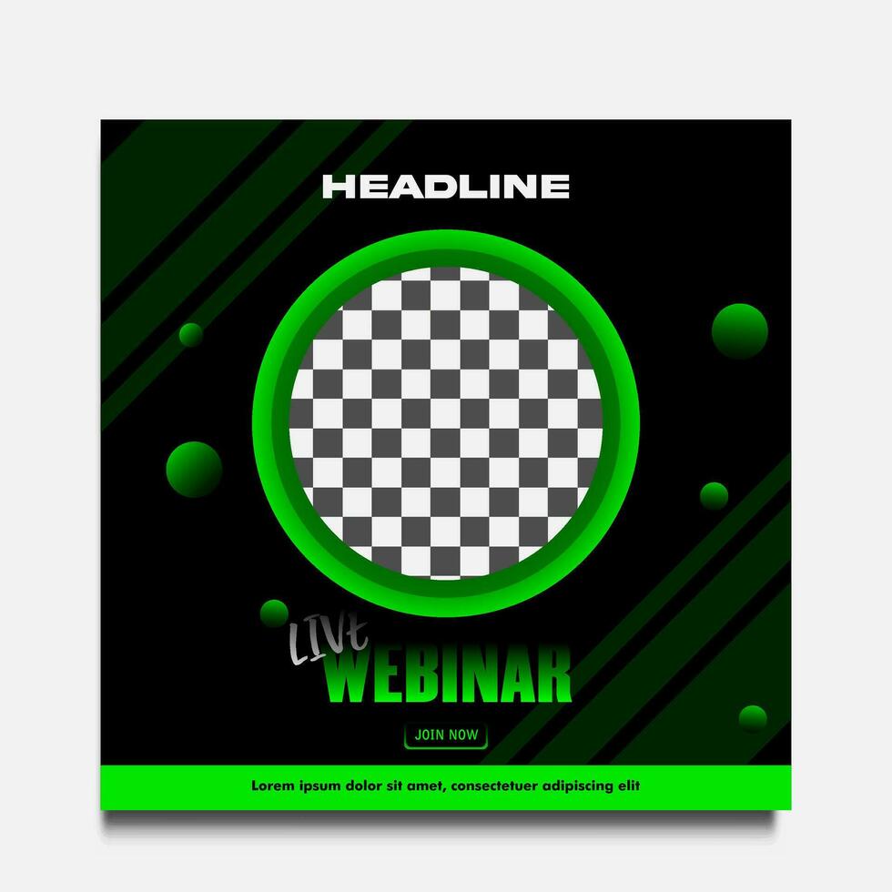 Black and green webinar live template vector