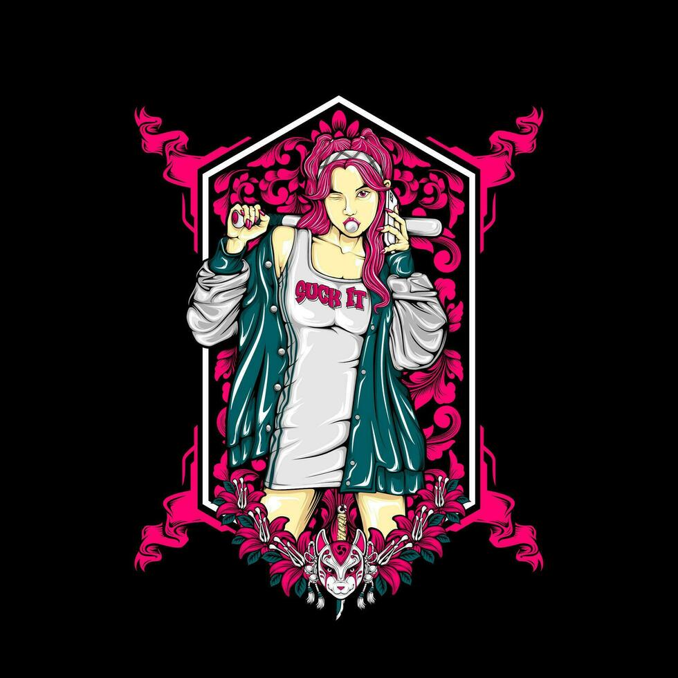 charming girl illustration for t shirt design vector