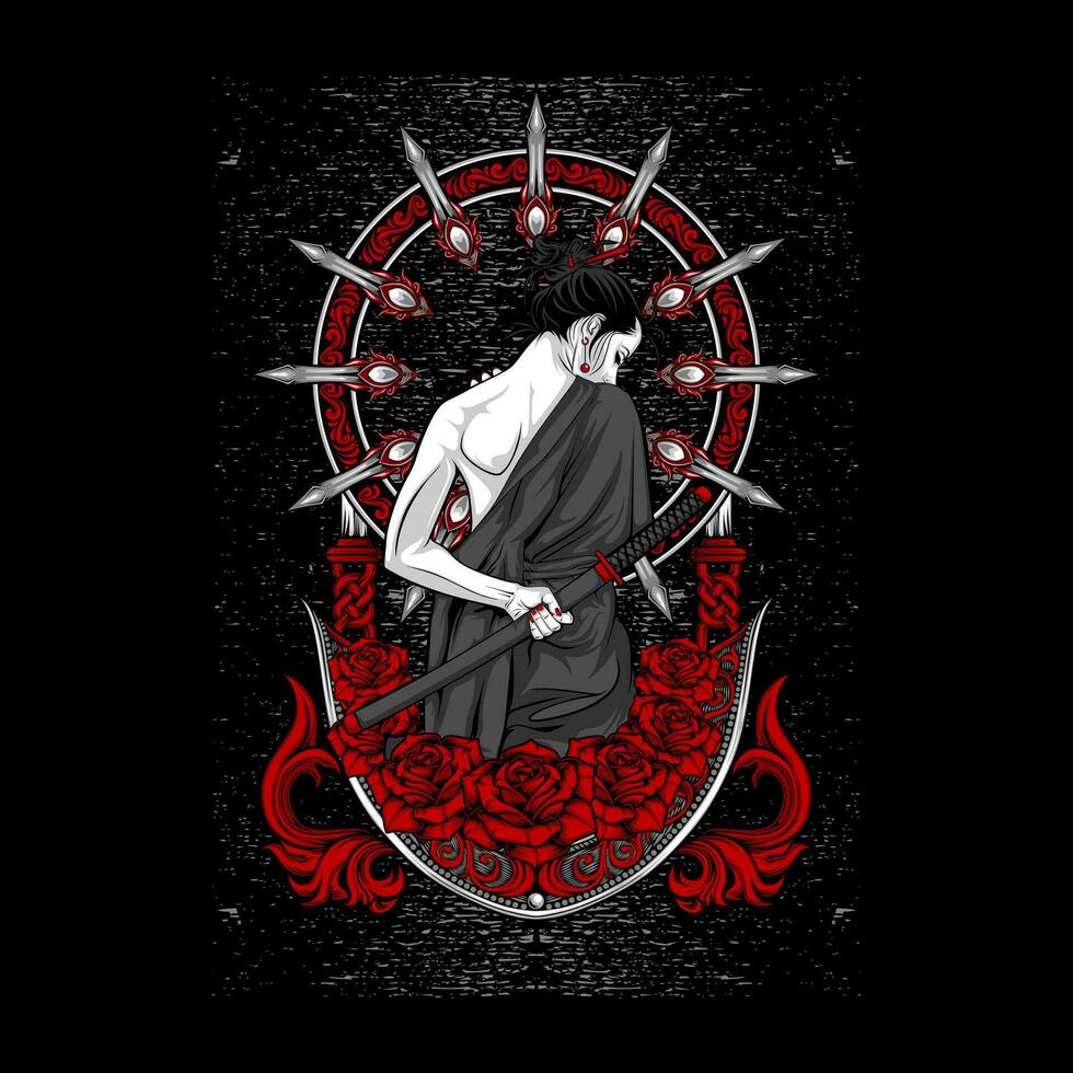 samurai dama ilustración para t camisa diseño vector