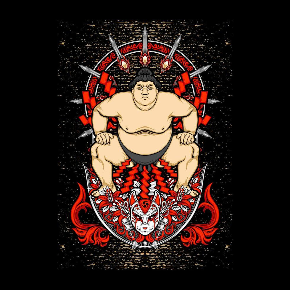 japanese sumo illustration for t shirt design vector