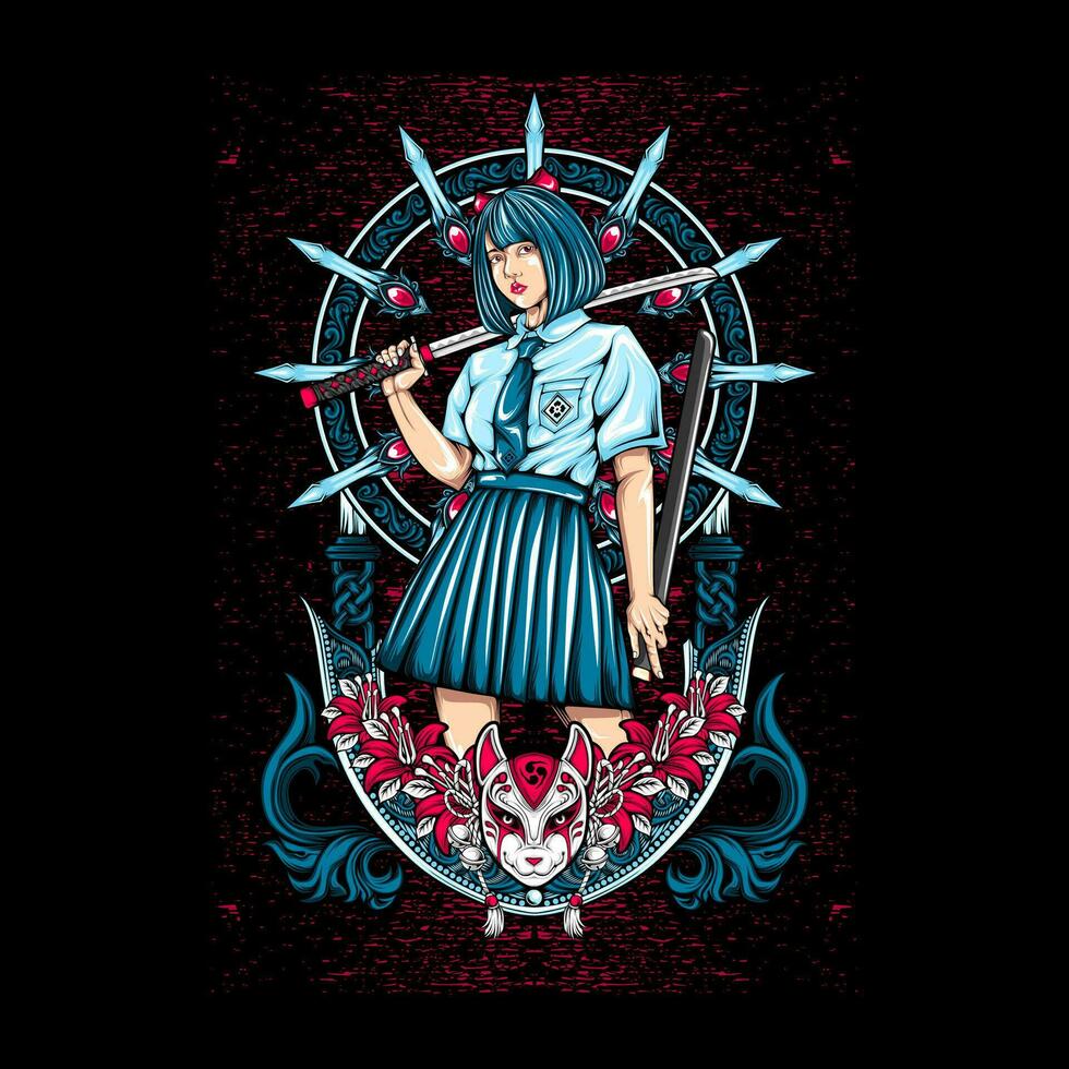 samurai dama ilustración para t camisa diseño vector