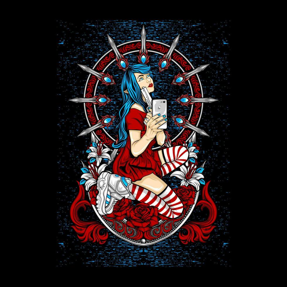 selfie girl illustration for t shirt design vector