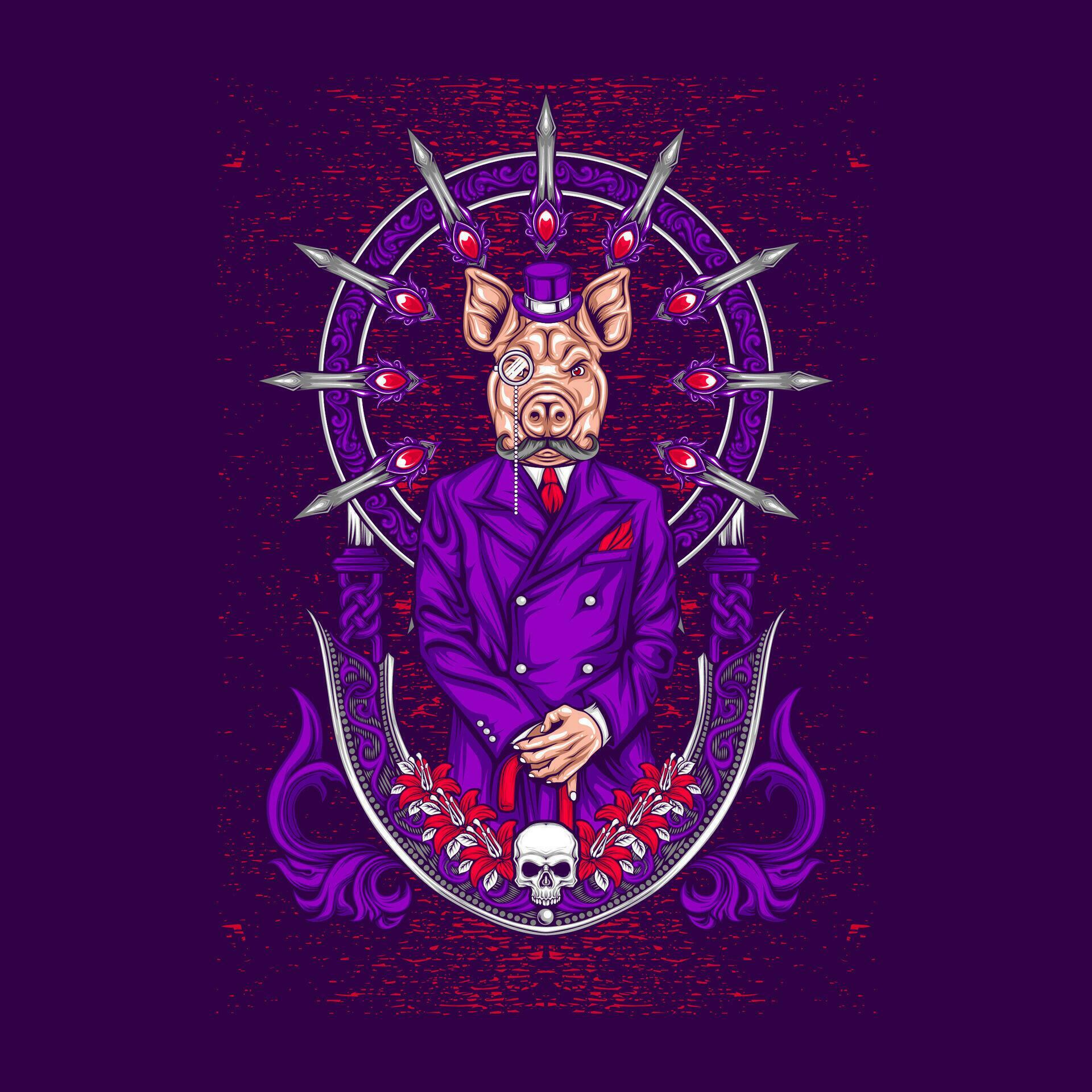 man in suit wearing pig mask illustration for t shirt design 36895908