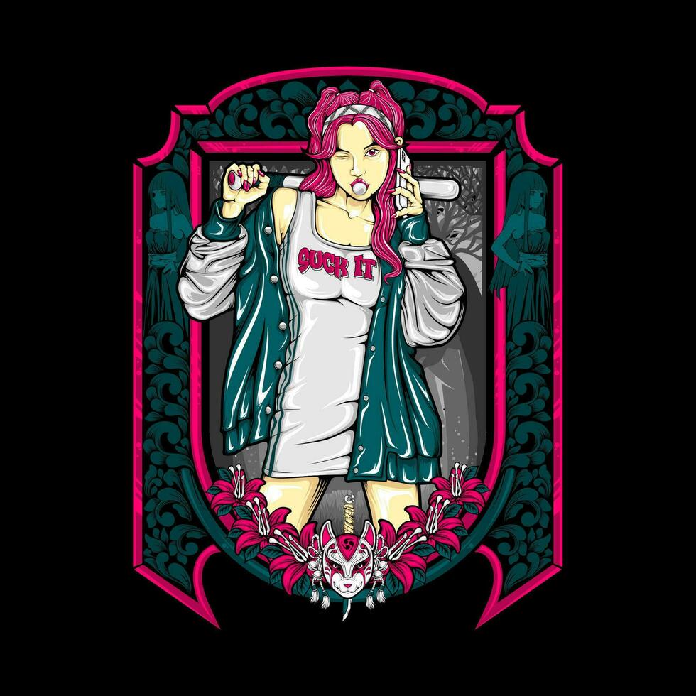 charming girl illustration for t shirt design vector