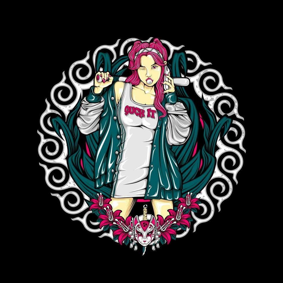 charming girl illustration for t shirt design vector