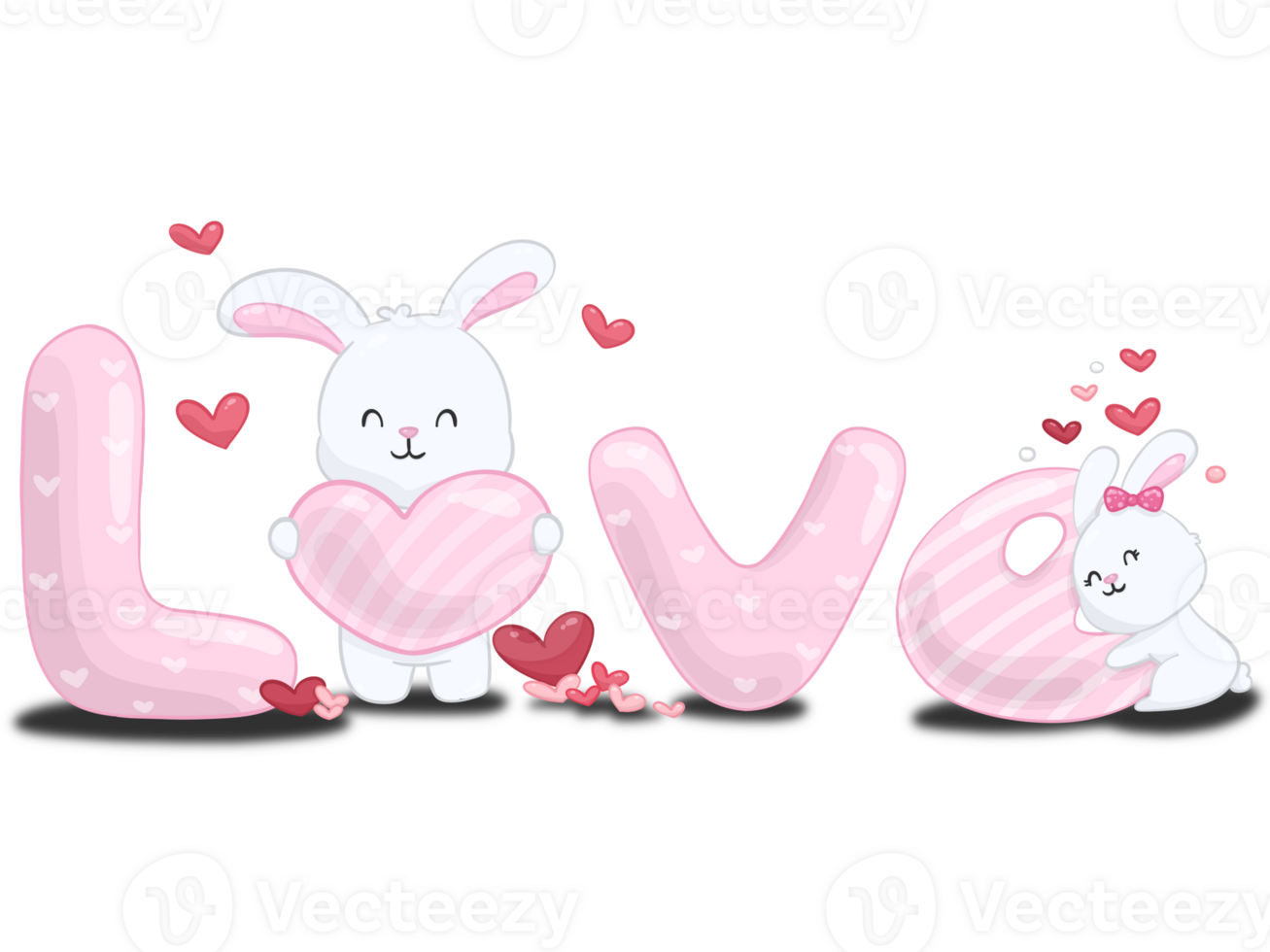 Rabbit with love and red heart element decoration for Valentine's Day png