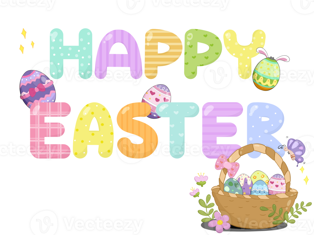 Happy easter word cartoon clip art element of easter day png