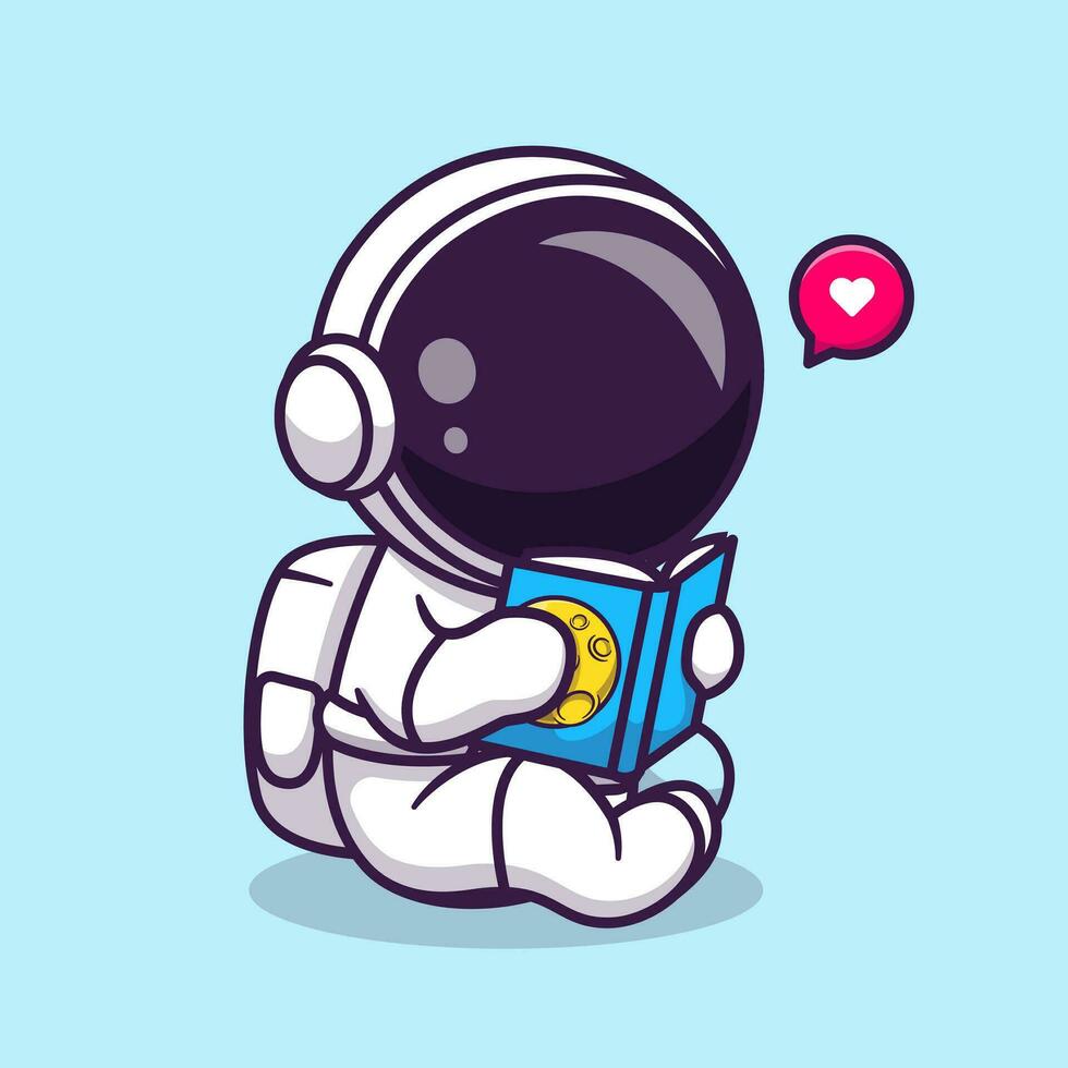 Cute Astronaut Reading Book Cartoon Vector Icon Illustration. Science Education Icon Concept Isolated Premium Vector. Flat Cartoon Style