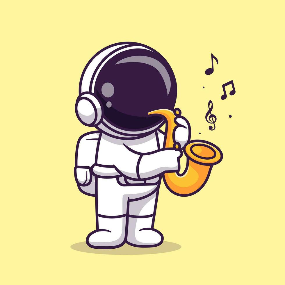 linda astronauta jugando saxofón música dibujos animados vector icono ilustración. Ciencias música icono concepto aislado prima vector. plano dibujos animados estilo