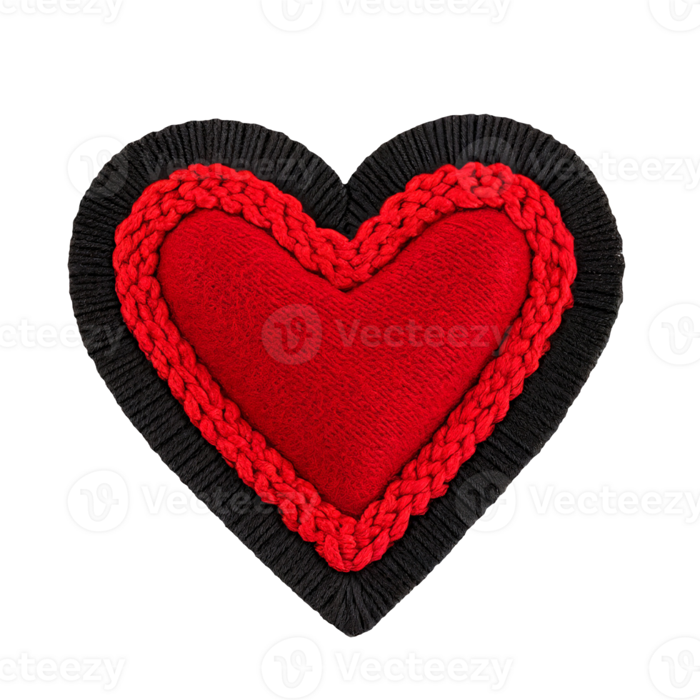 AI generated Red heart embroidered felt patch png