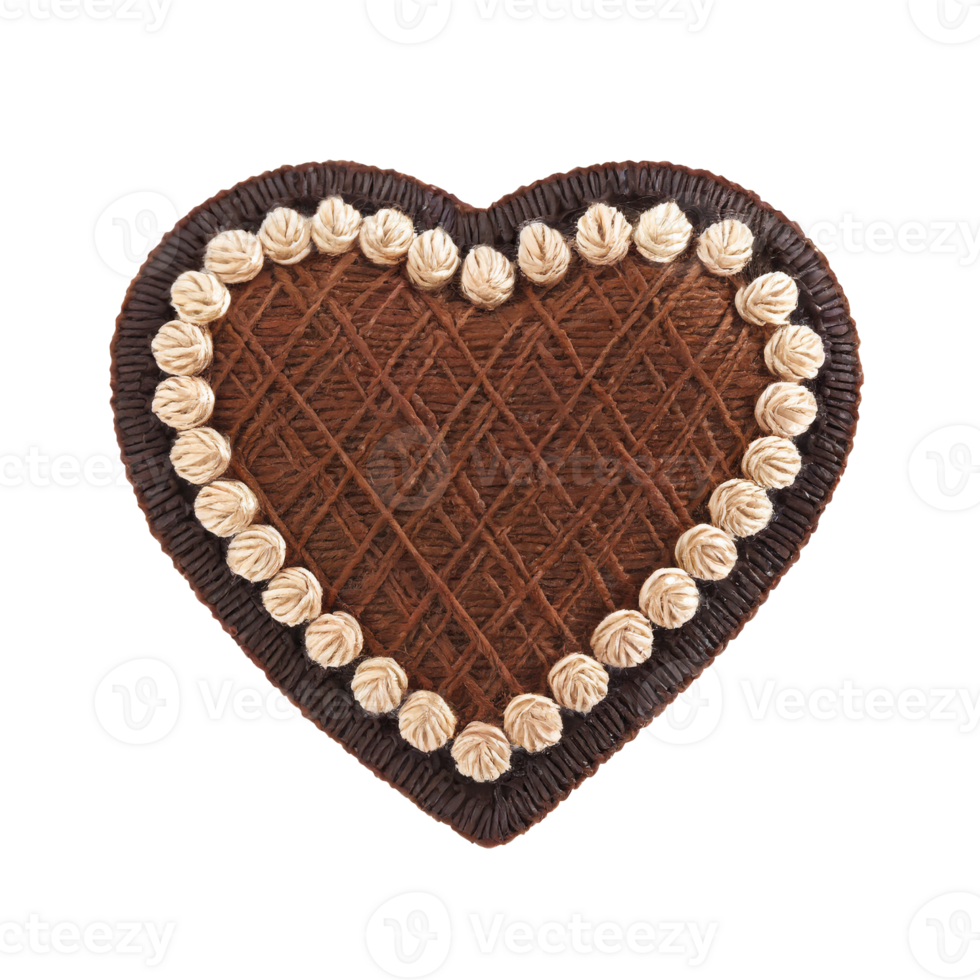 AI generated Brown heart embroidered felt patch png