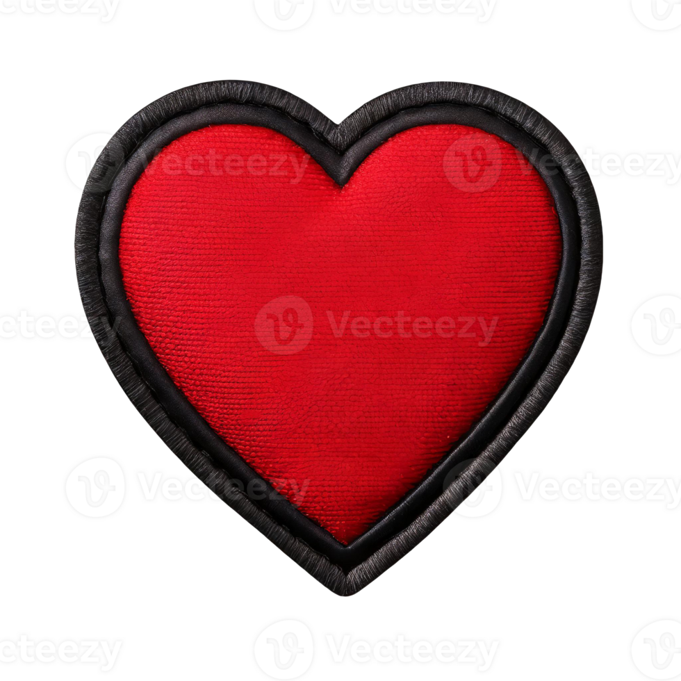 AI generated Red heart embroidered felt patch png