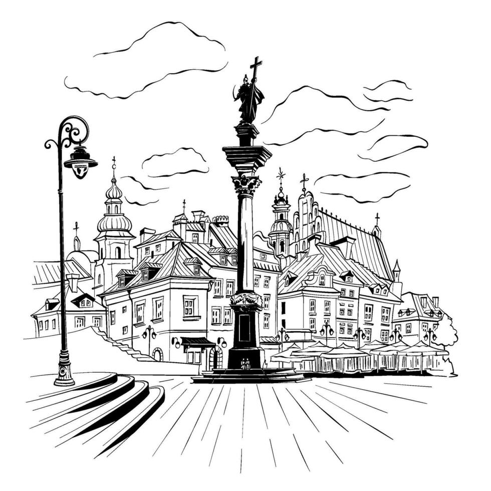 plaza del castillo en varsovia, polonia vector