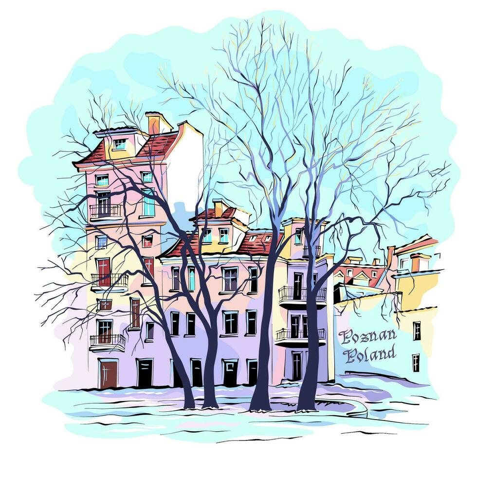 Winter houses in Poznan, Poland vector