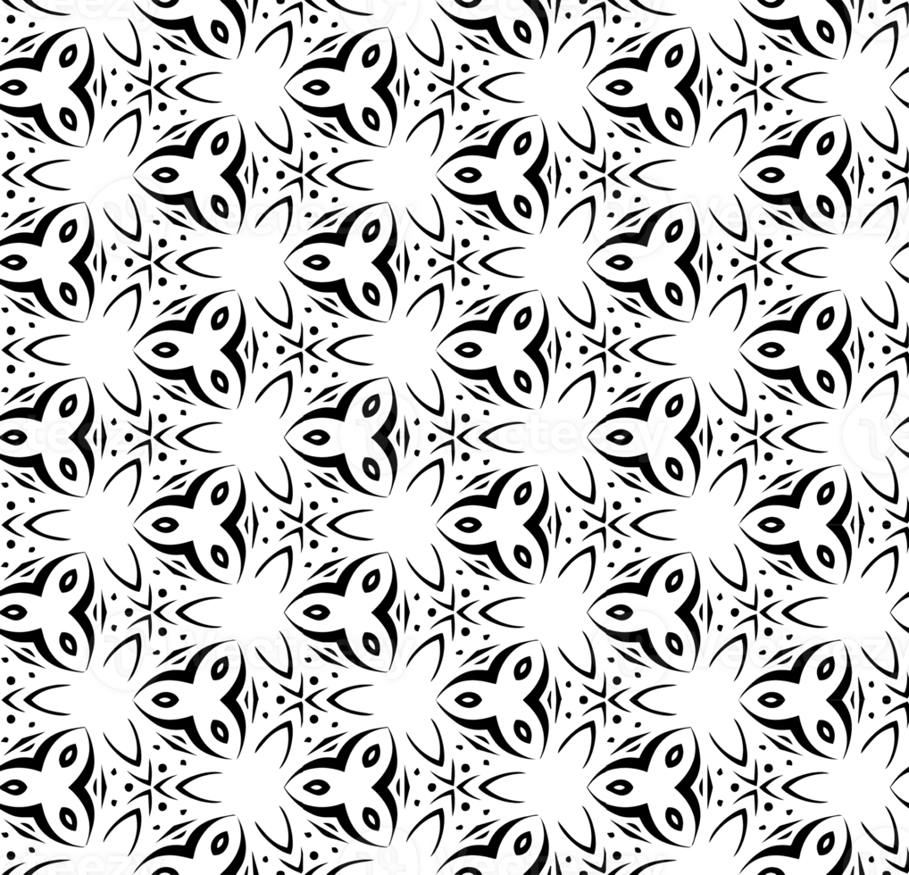 Black seamless abstract pattern. Overlay for background and backdrop. Ornamental design. PNG graphic illustration with transparent background.