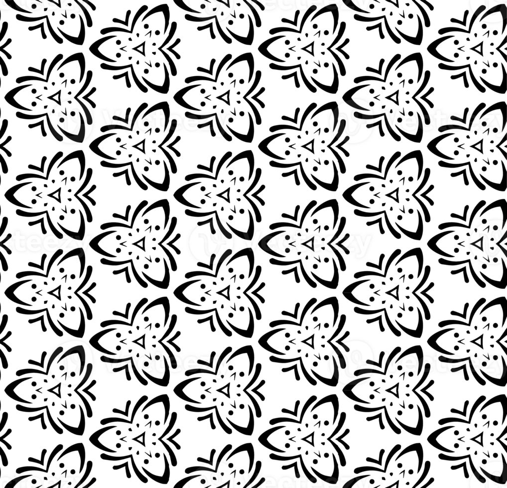 Black seamless abstract pattern. Overlay for background and backdrop. Ornamental design. PNG graphic illustration with transparent background.