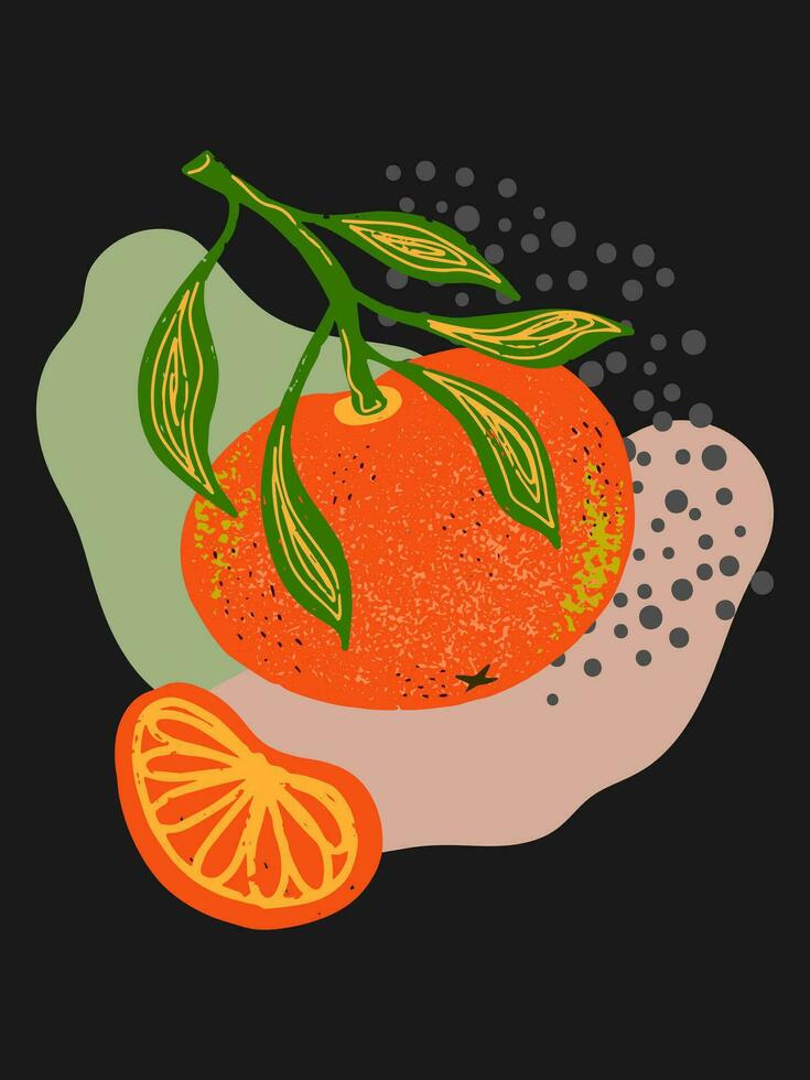 an illustration of an orange with leaves vector