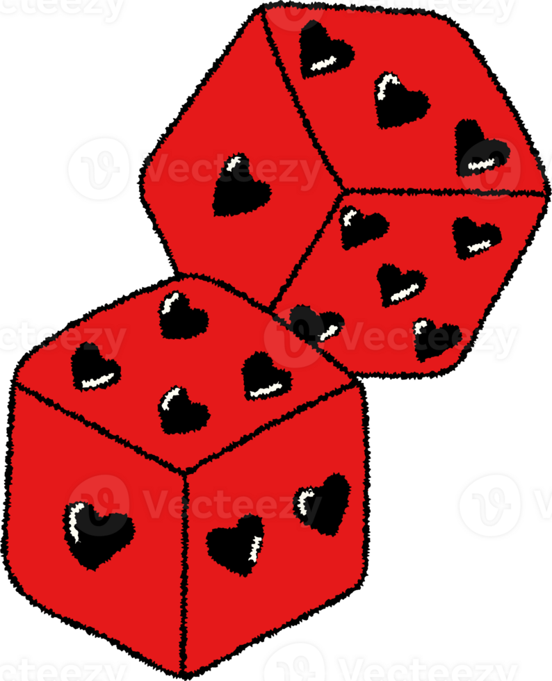 Two dices with hearts . Concept Valentine's day png