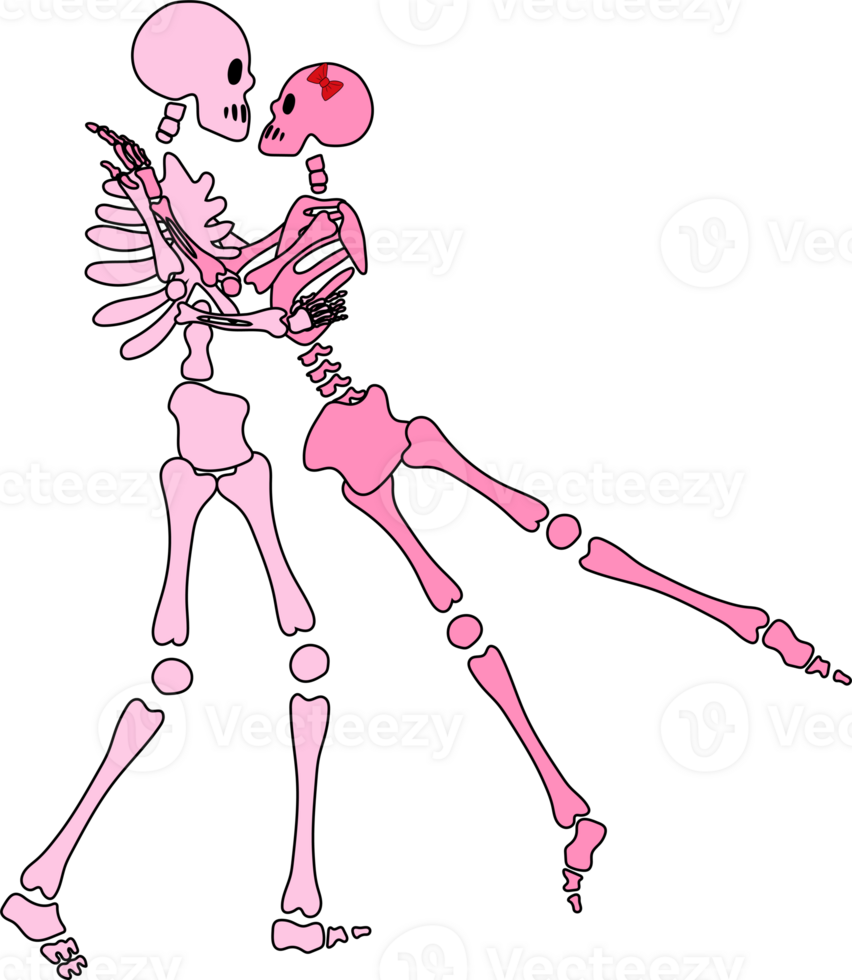 Funny Skeleton with decor for Valentine's day. Cute character Skeleton Bones png
