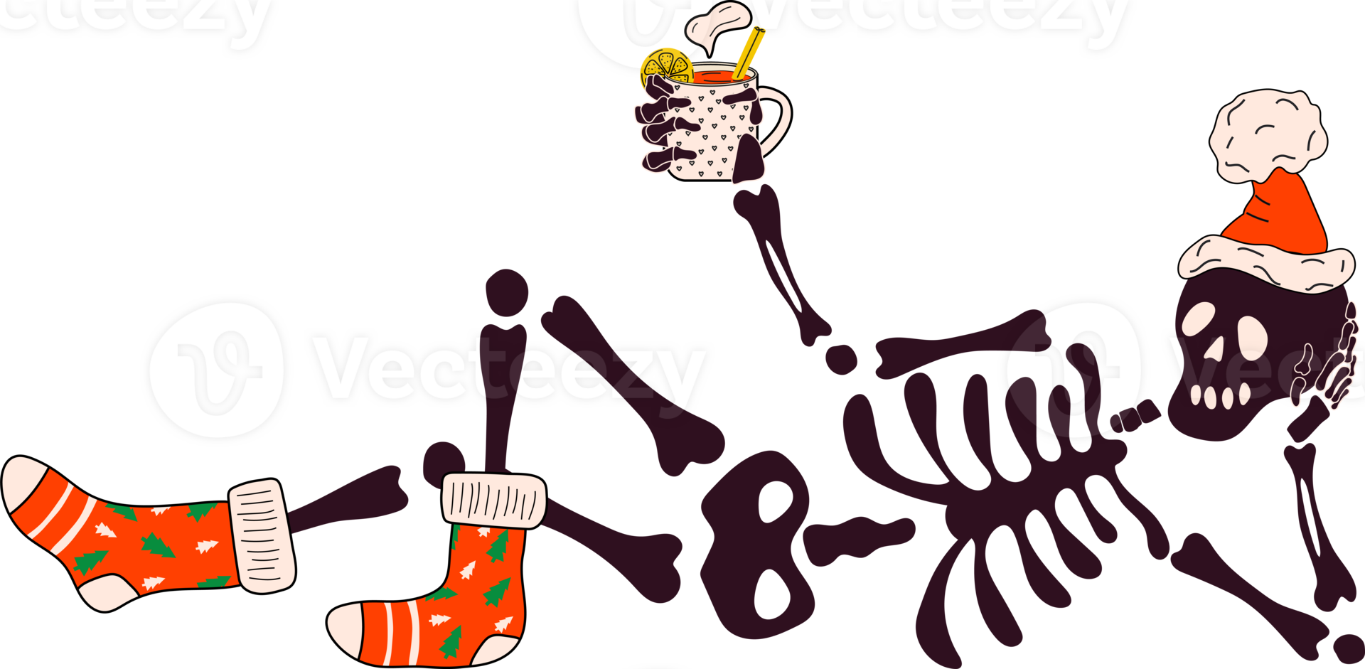 Funny Skeleton with with decoration christmas. Cute character Skeleton Bones png