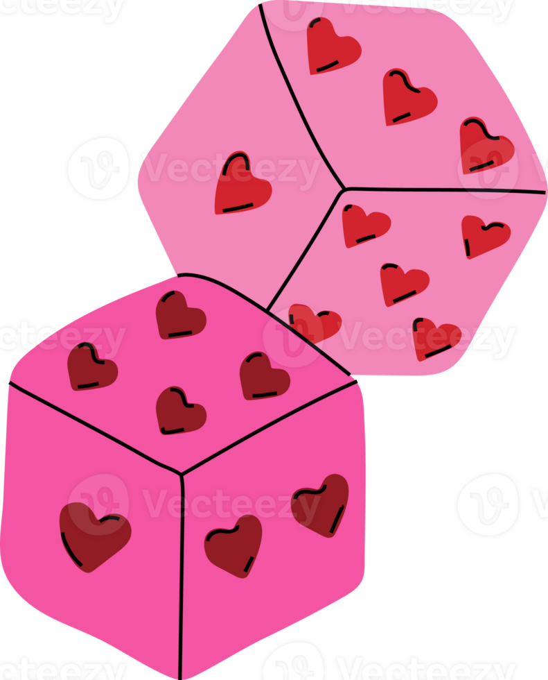 Two dices with hearts . Concept Valentine's day png