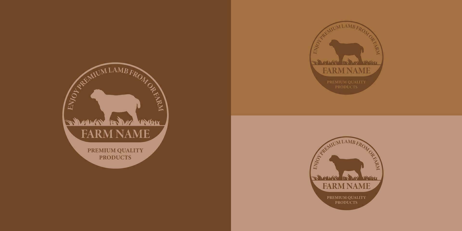 The sheep farm logo in circle stamp ornament applied to the sheep farming business is presented with multiple background colors. The logo is also suitable for Farm animal logo inspiration logo design vector