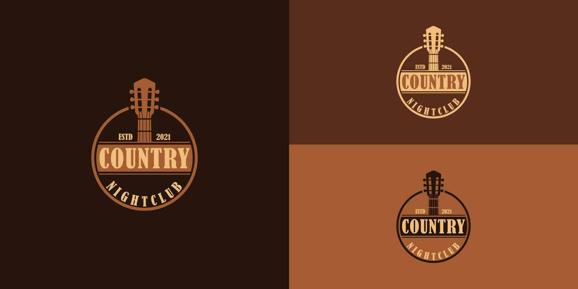 Country Guitar Music Western Vintage Retro Saloon Bar Cowboy logo design presented with multiple background colors. The logo is also suitable for western restaurant and bar logo design inspiration vector