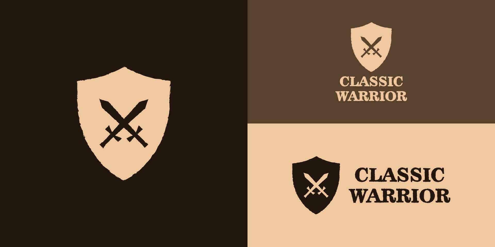 Vintage Retro Shield Logo with cross-classic swords applied for an investment company. shield logo concept vector design template