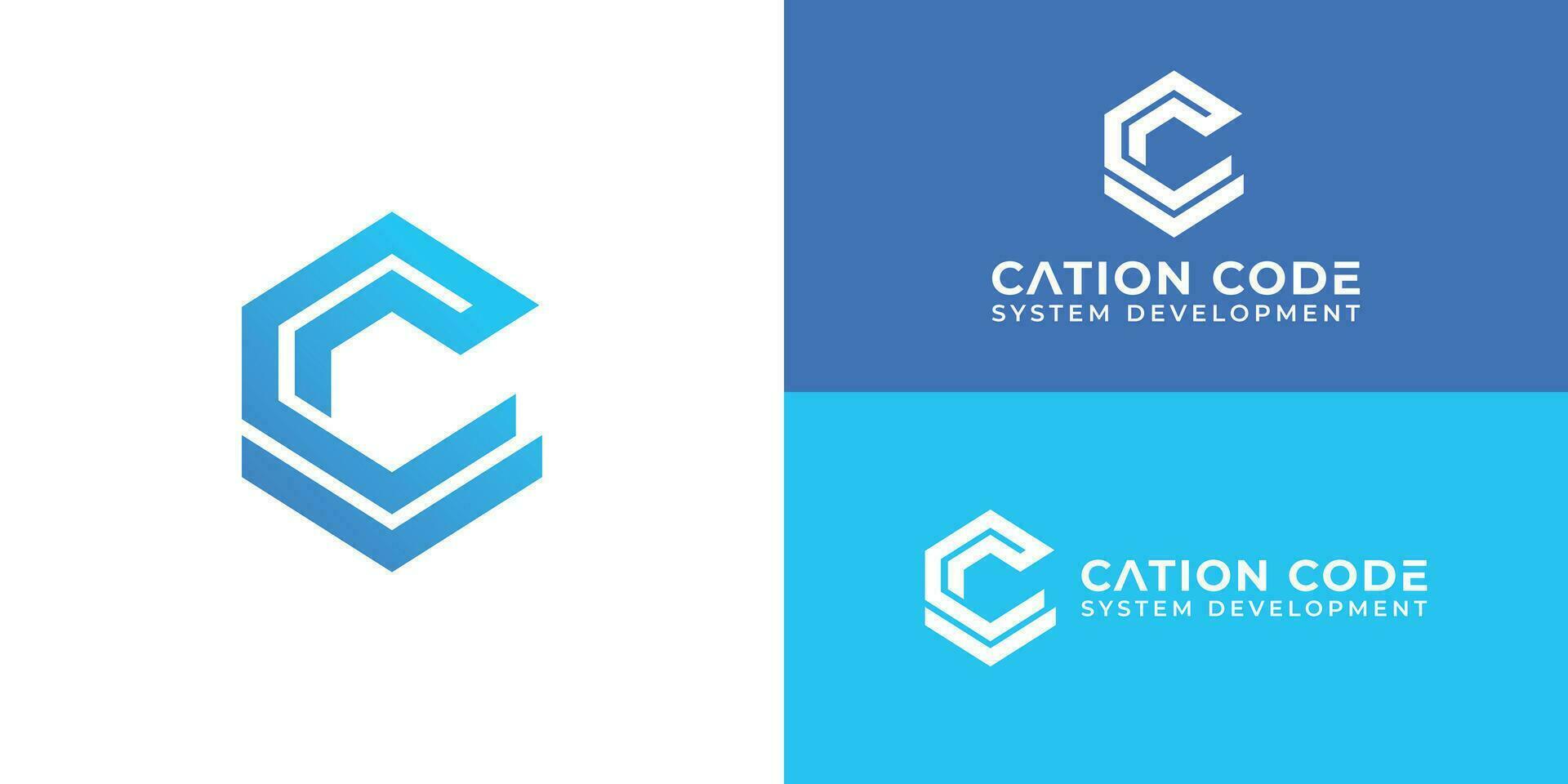 Initial letters CC rounded hexagon shape monogram blue simple modern logo presented with multiple background colors. The logo is also suitable for internet and technology company logo design template vector