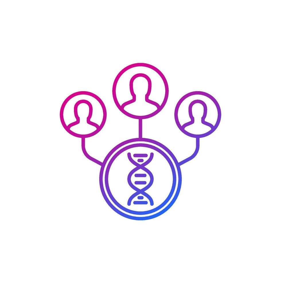 genetics line icon with dna and people, vector