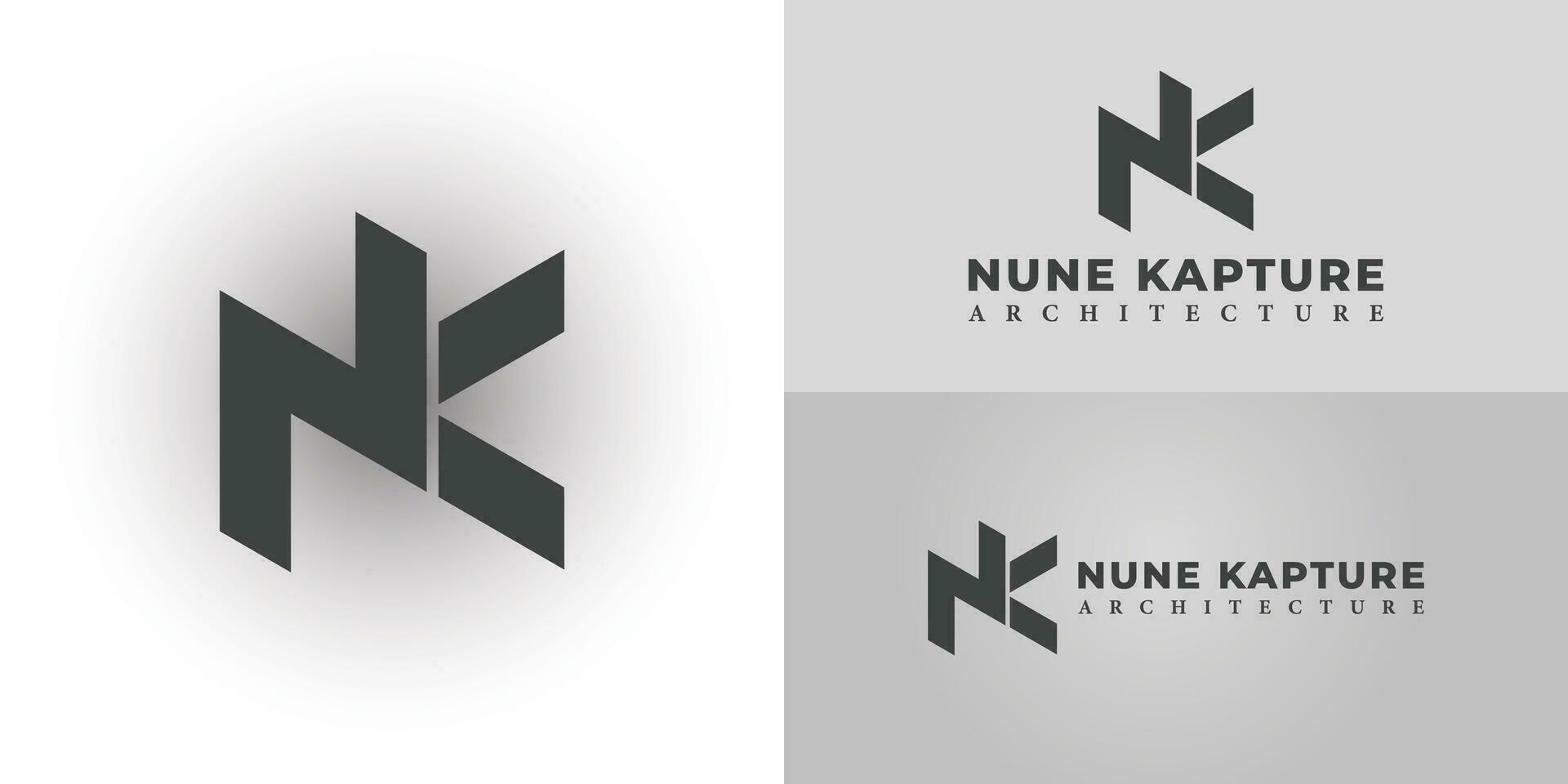 logotipo de letra inicial abstracta nk en color negro aislado en fondo blanco solicitado para el logotipo de la empresa de arquitectura también adecuado para las marcas o empresas que tienen el nombre inicial kn vector