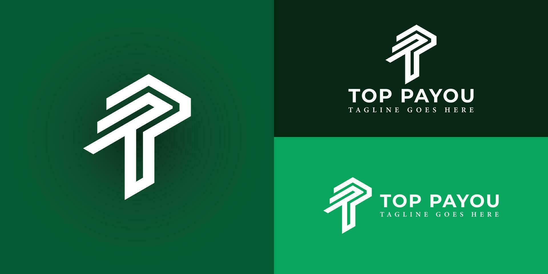 Abstract green initial letter TP or PT in white color presented with multiple background colors. The logo is suitable for a business and finance company logo design inspiration template vector