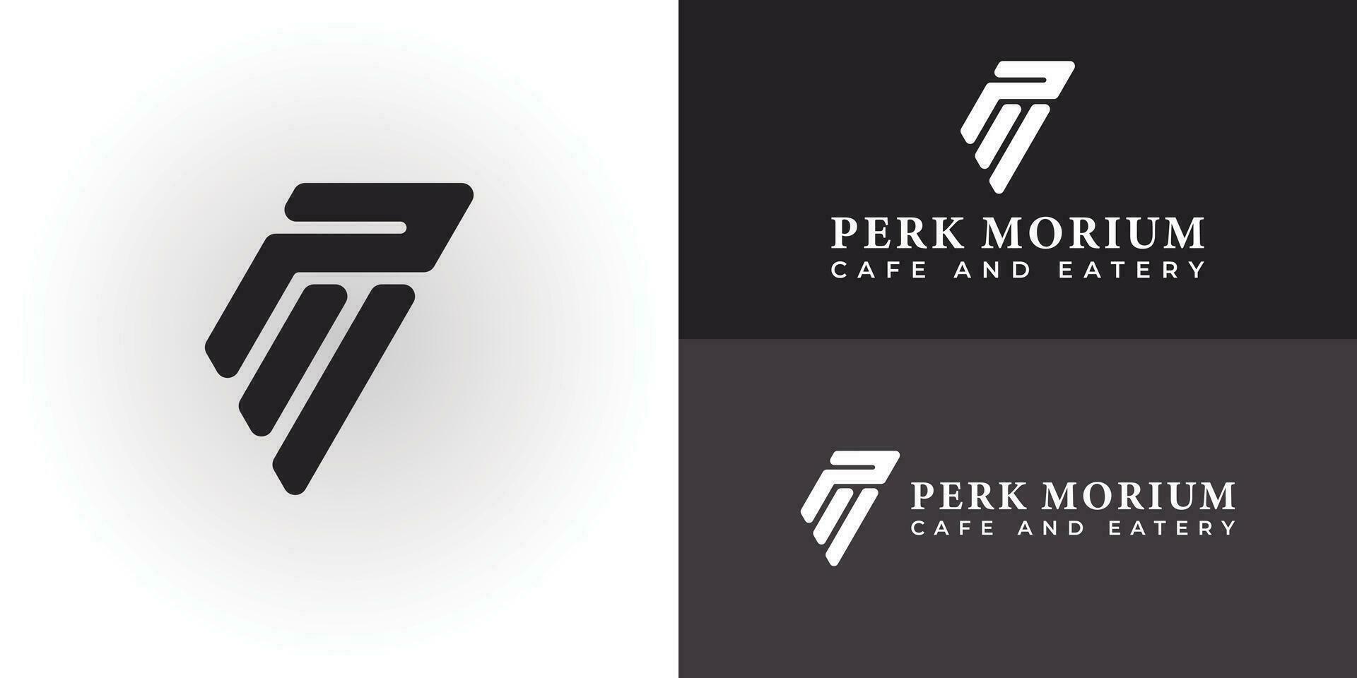 abstract initial letter PM logo in white color isolated in black background applied for cafe and restaurant logo also suitable for the brands or companies that have initial name MP vector