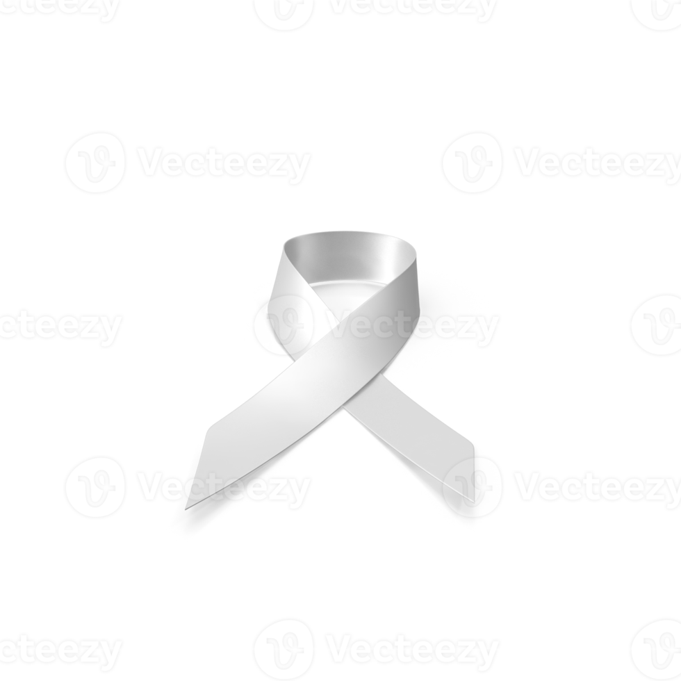 A realistic 3D ribbon PNG in white to raise awareness about cancer and promote its prevention, detection and treatment, an iconic ribbon of World Cancer Day and a symbol of breast cancer awareness